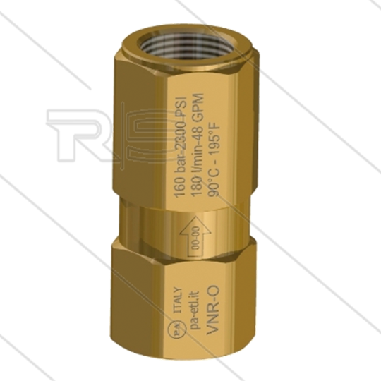 VNR-O - Rückschlagventil - Messing - 150 Bar - 180 l/min - max 90°C - 2 x 3/4&quot; IG