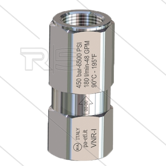 VNR-I - Rückschlagventil - Edelstahl - 400 Bar - 25 l/min - max 90°C - 2 x 1/4&quot; IG